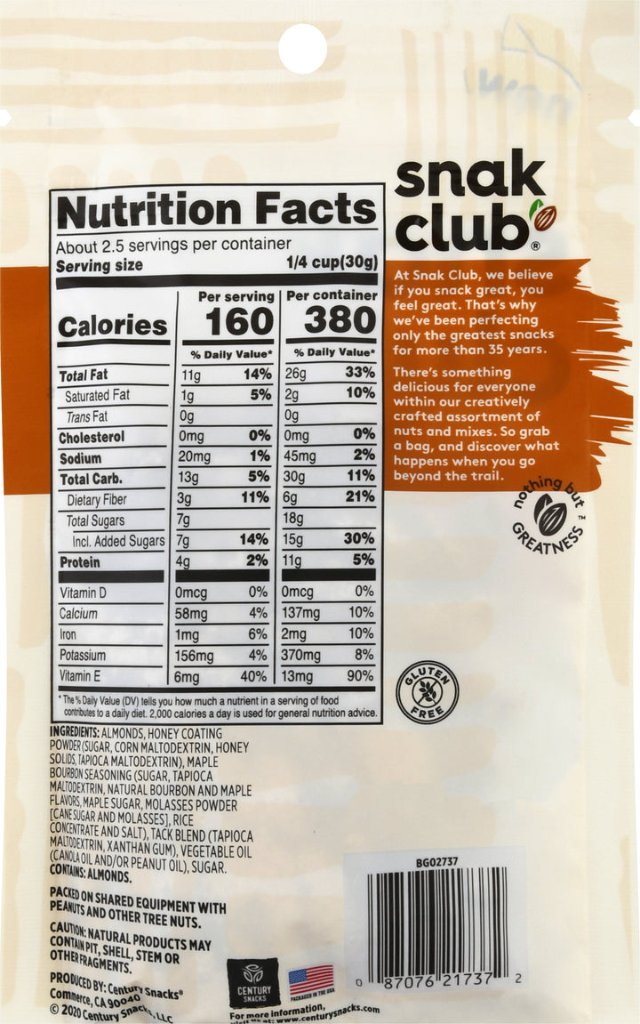 Snak Club Maple Bourbon Almonds-1 Each-6/Case