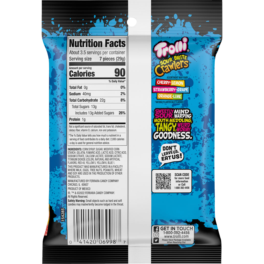 Trolli Sour Brite Crawlers Gummy Candy-3.4 oz.-12/Case