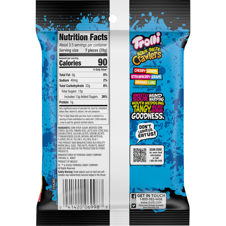 Trolli Sour Brite Crawlers Gummy Candy-3.4 oz.-12/Case