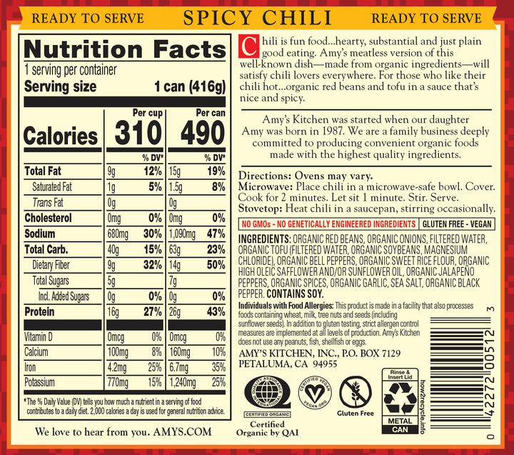 Amy's Chili Spicy Organic-14.7 oz.-12/Case