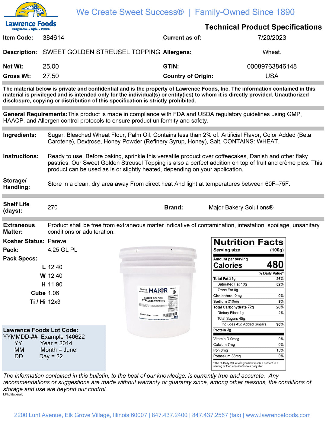 Major Bakery Solutions Sweet Golden Streusel Topping-25 lb.