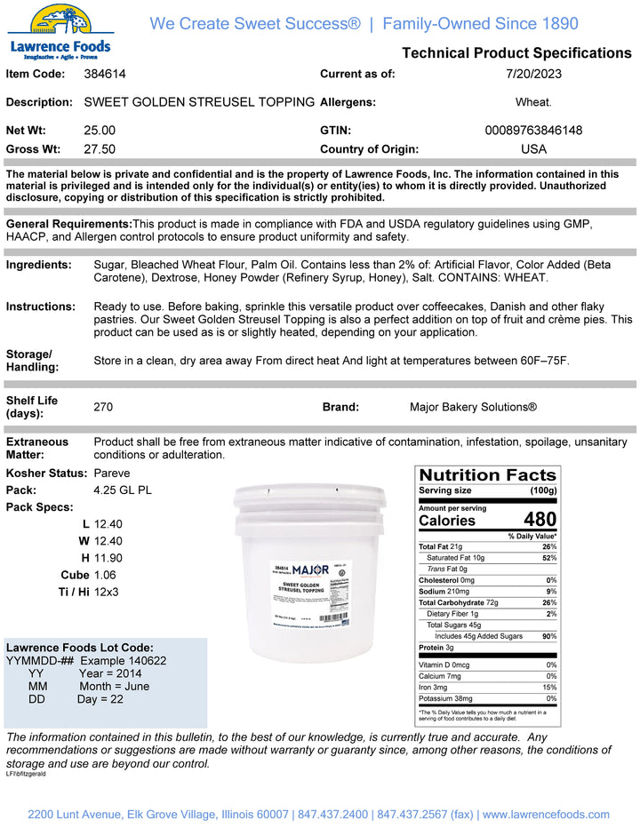 Major Bakery Solutions Sweet Golden Streusel Topping-25 lb.