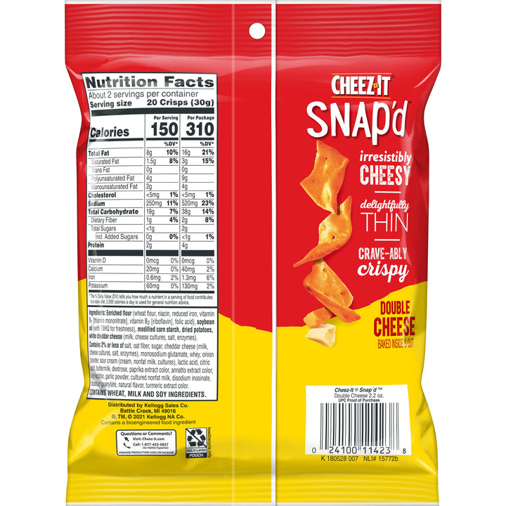 Cheez-It Snap'd Double Cheese Crackers-2.2 oz.-6/Case