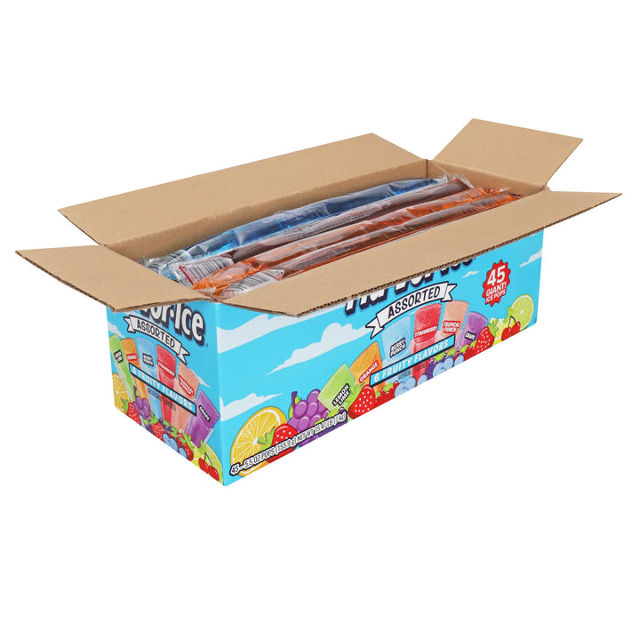 Flavor Ice Giant Lemon Lime-Orange-Berry Punch-Strawberry-Tropical Punch-And Grape Assorted Freezer Bars-5.5 oz.-45/Case