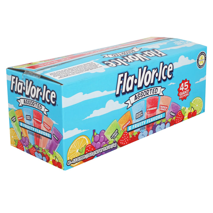 Flavor Ice Giant Lemon Lime-Orange-Berry Punch-Strawberry-Tropical Punch-And Grape Assorted Freezer Bars-5.5 oz.-45/Case