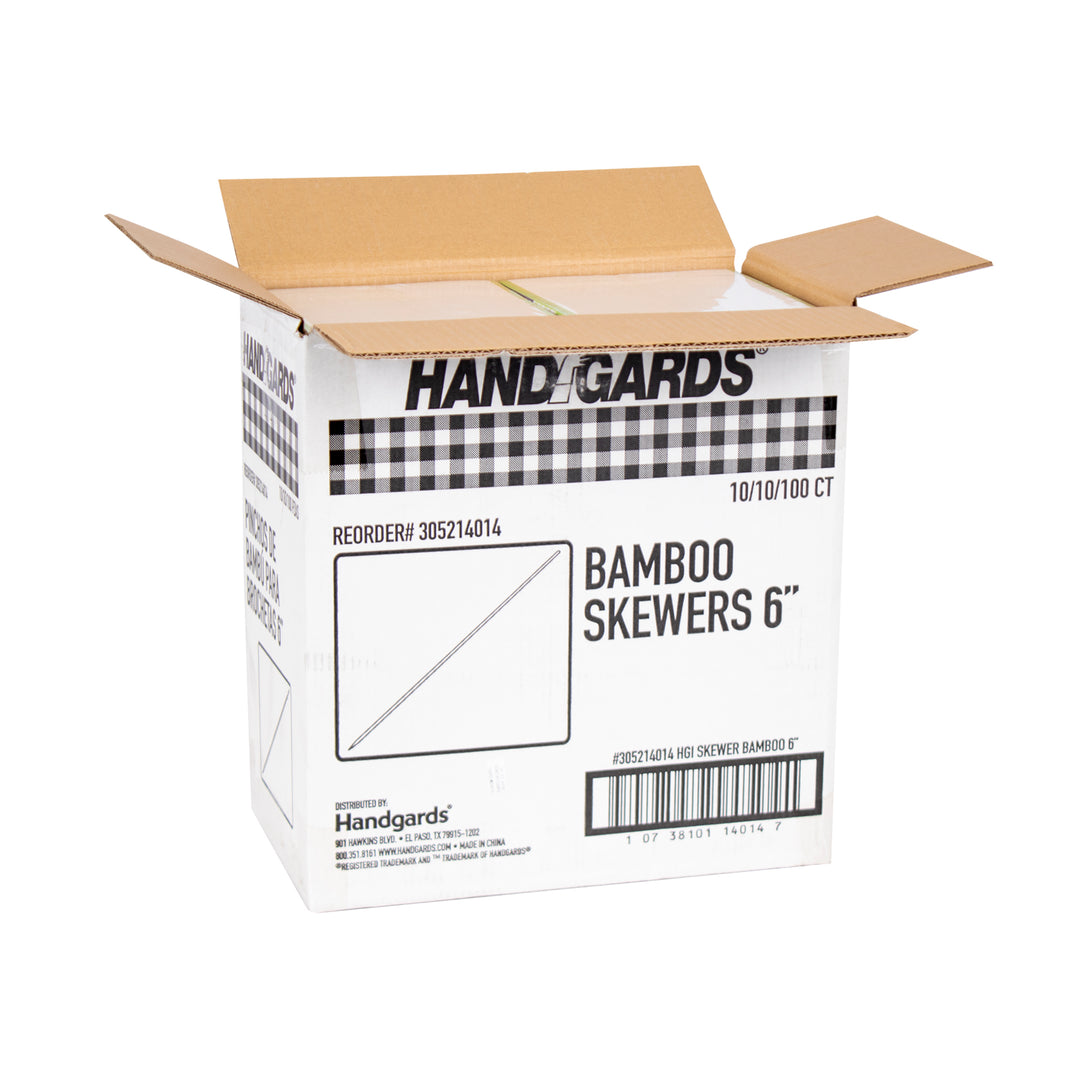 Handgards 6 Inch Bamboo Skewer-100/Bag-100 Each-10/Box-10/Case
