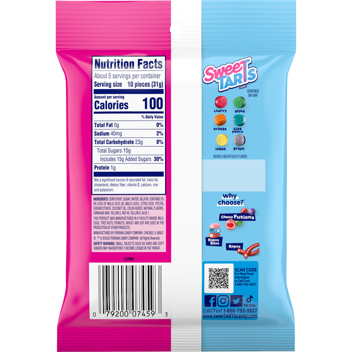 Sweetarts Fruity Splitz Gummy Candy Pouch-5 oz.-12/Case