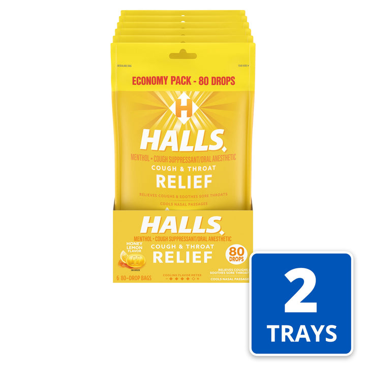 Halls Honey Lemon Cough Drops-80 Count-6/Box-2/Case
