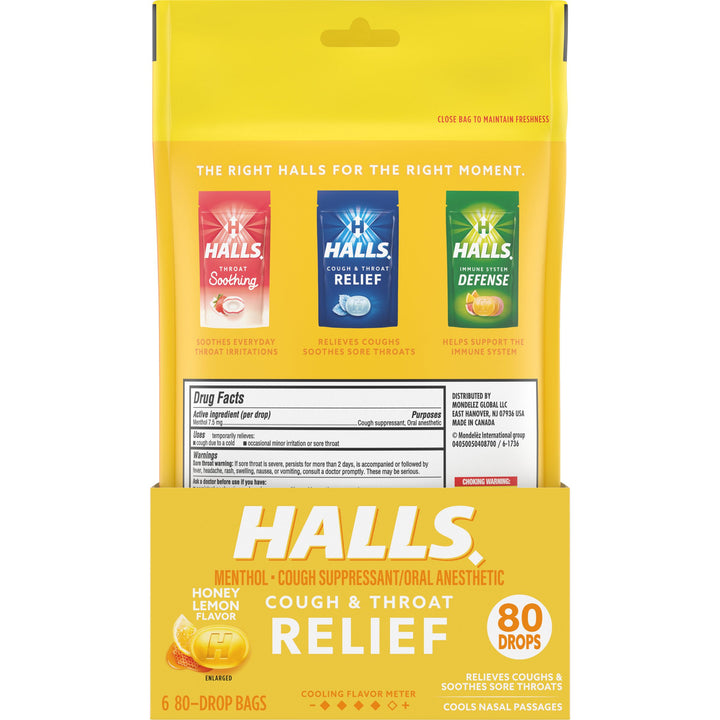 Halls Honey Lemon Cough Drops-80 Count-6/Box-2/Case