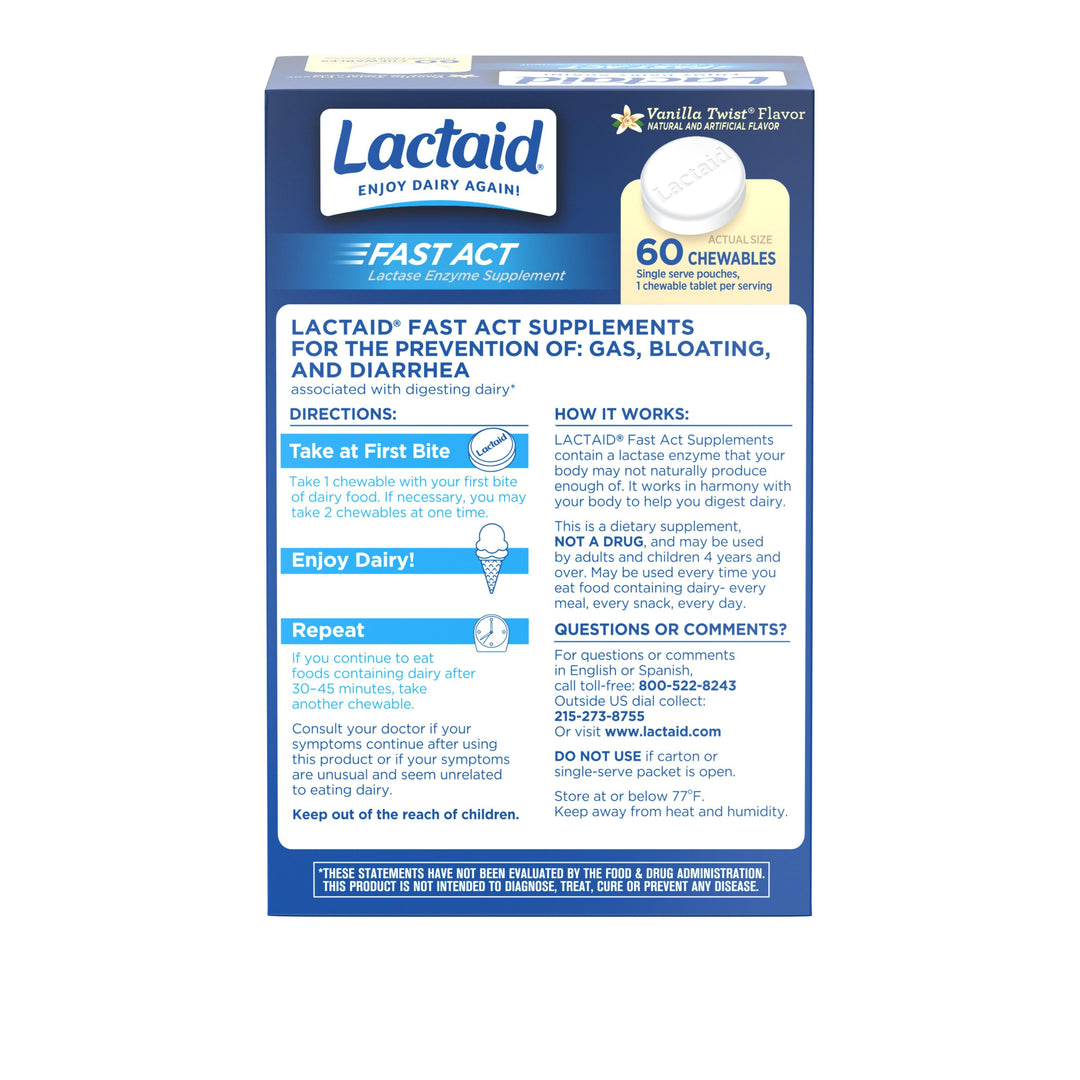 Lactaid Fast Action Chewable Tablets-60 Count-3/Box-8/Case