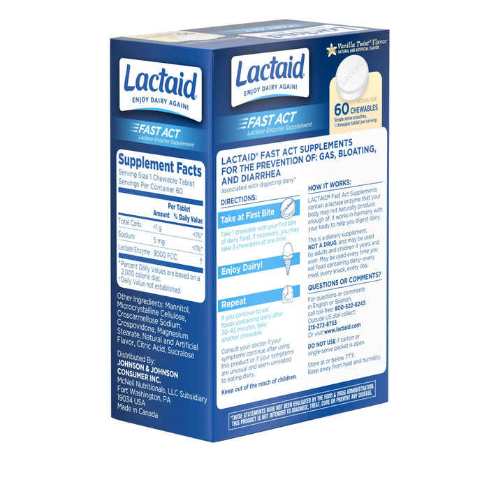 Lactaid Fast Action Chewable Tablets-60 Count-3/Box-8/Case