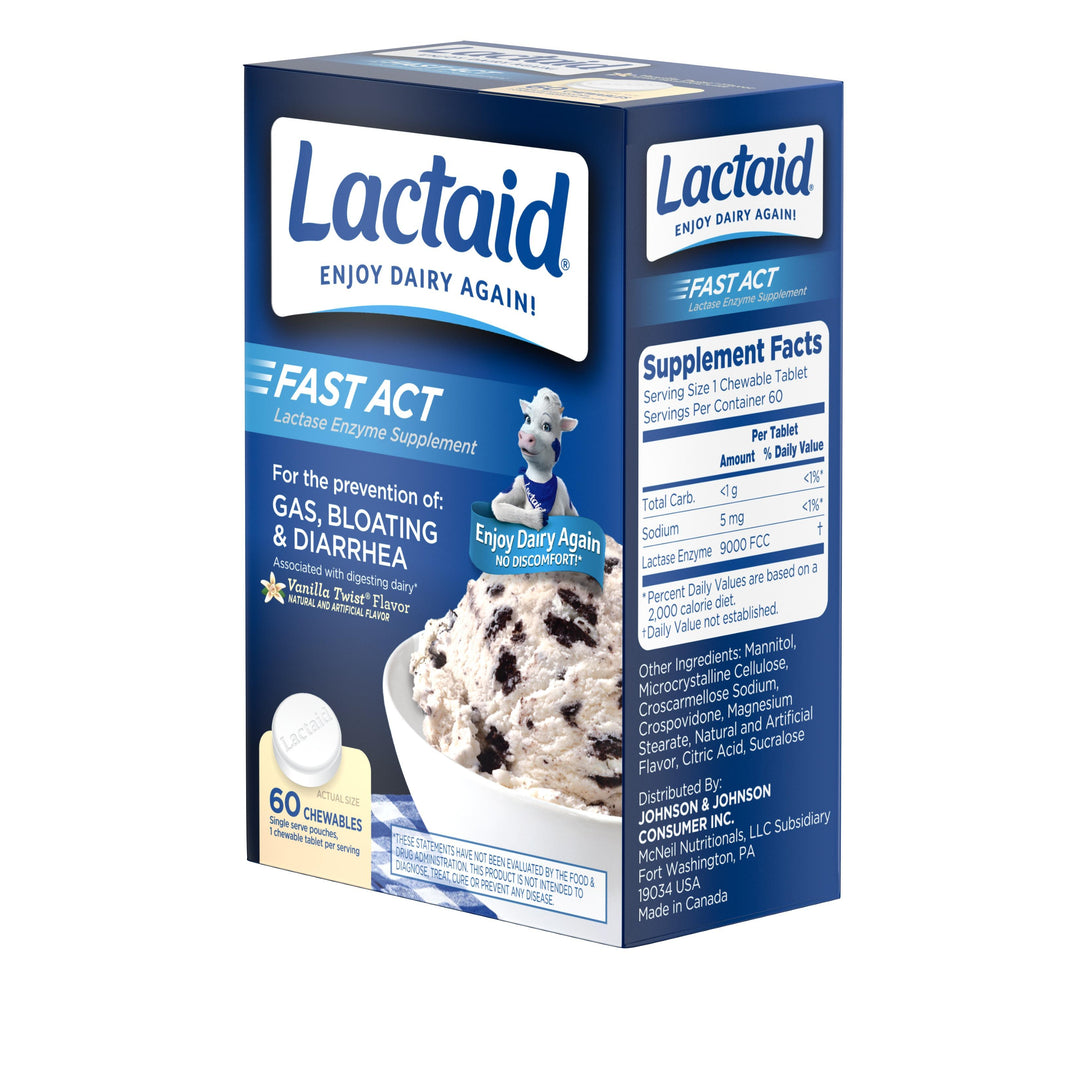 Lactaid Fast Action Chewable Tablets-60 Count-3/Box-8/Case