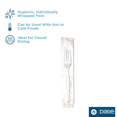 Dixie Medium Weight Polystyrene Individually Wrapped White Fork-1000 Count-1/Case