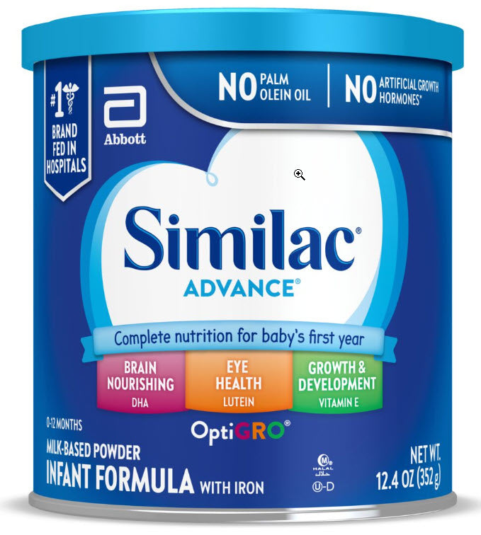 Similac Advance Non-Gmo Milk-Based Powder Infant Formula Can With Iron-12.4 oz.-6/Case