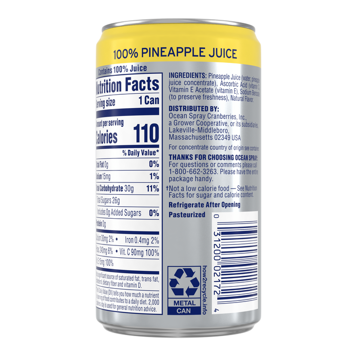 Ocean Spray 100% Pineapple Juice-7.2 fl oz.-24/Case