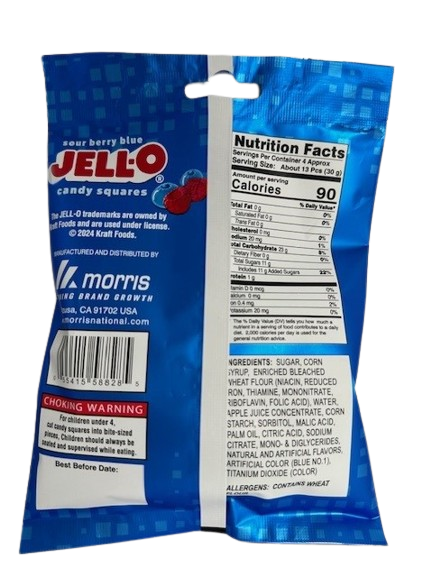 Jell-O Sour Berry Blue Squares Peg Bag-4.5 oz.-12/Case