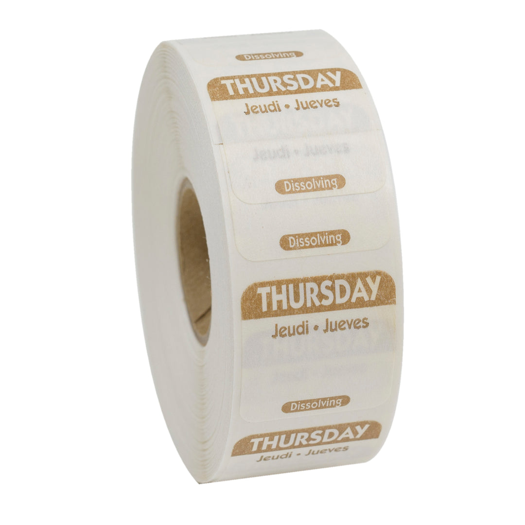 National Checking 1 Inch X 1 Inch Trilingual Brown Thursday Dissolvable Label-1000 Each