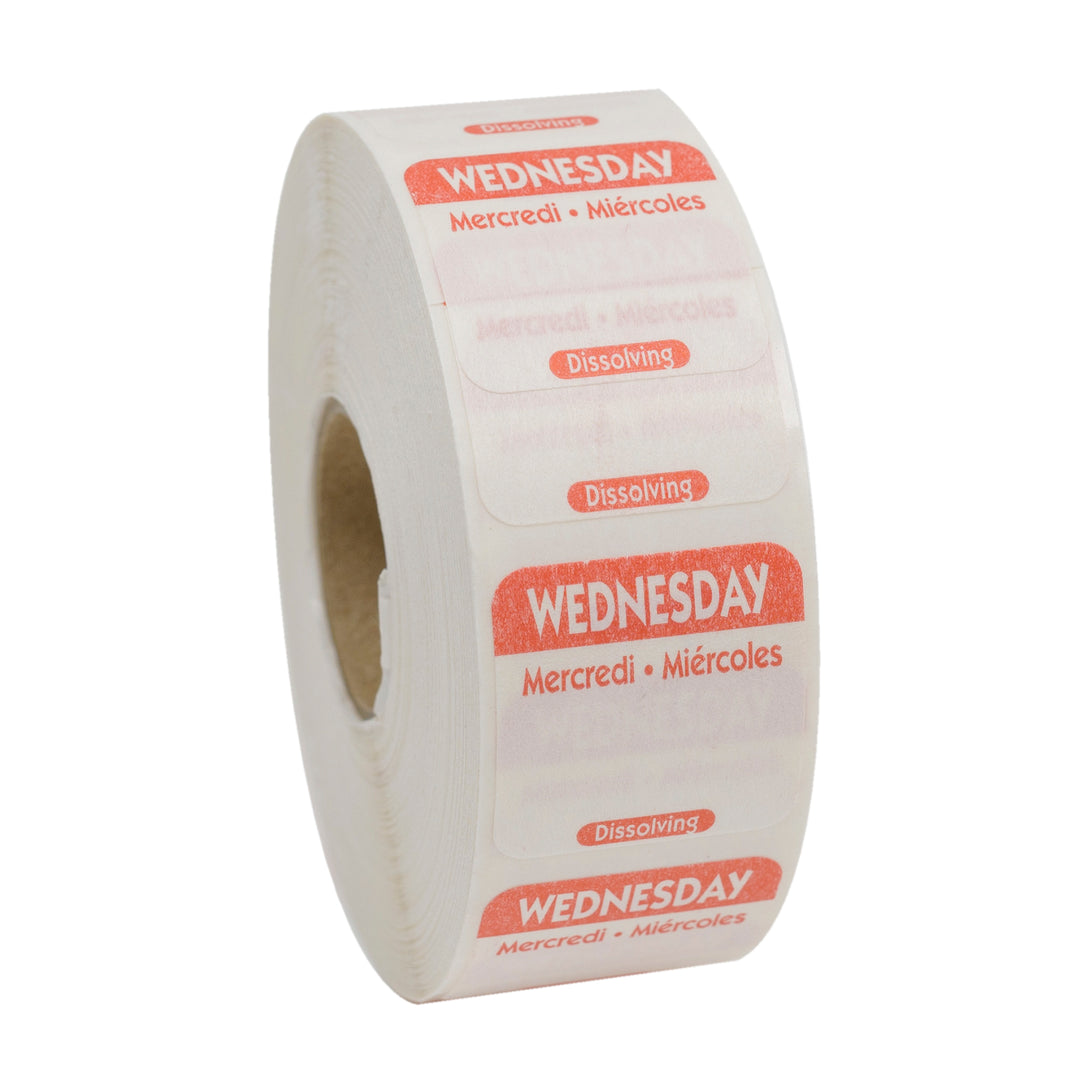 National Checking 1 Inch X 1 Inch Trilingual Red Wednesday Dissolvable Label-1000 Each