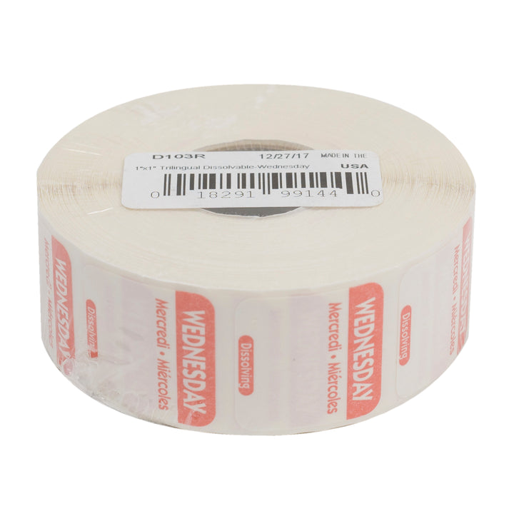 National Checking 1 Inch X 1 Inch Trilingual Red Wednesday Dissolvable Label-1000 Each