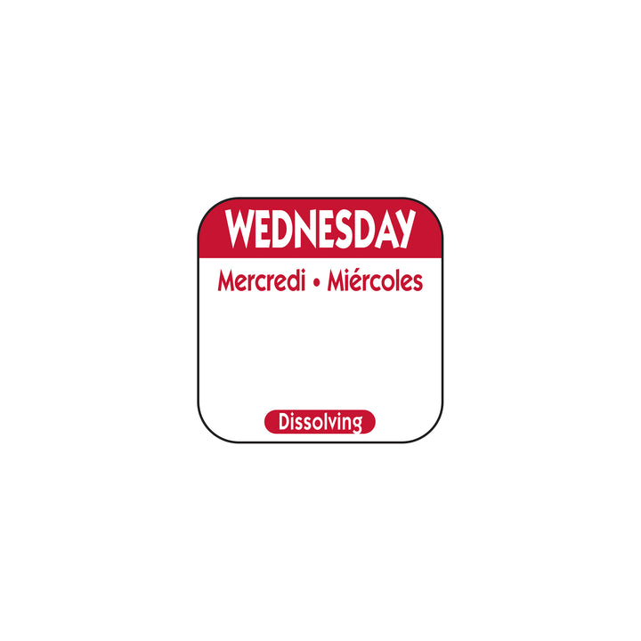 National Checking 1 Inch X 1 Inch Trilingual Red Wednesday Dissolvable Label-1000 Each