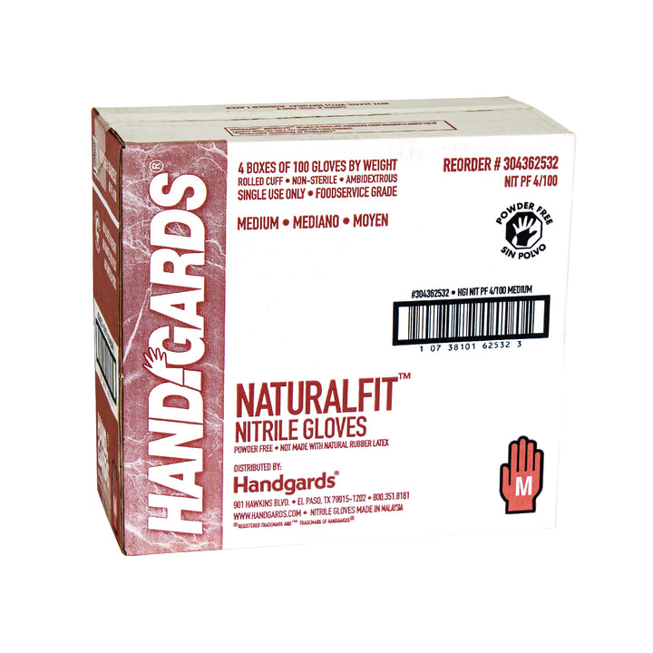 Handgards Naturalfit Powder Free Blue Medium Nitrile Glove-100 Each-100/Box-4/Case