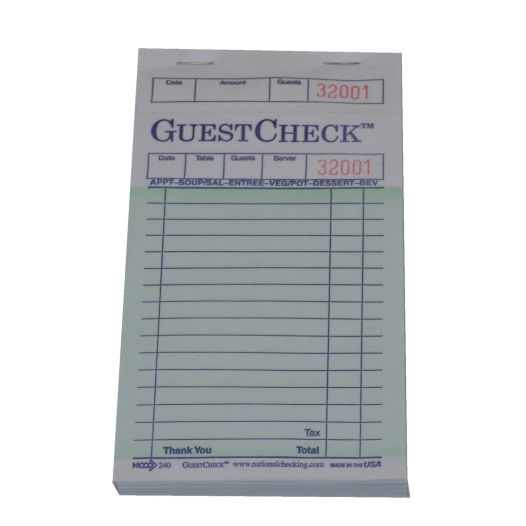 National Checking Guest Check 1 Part Green 17 Line-5000 Each-1/Case