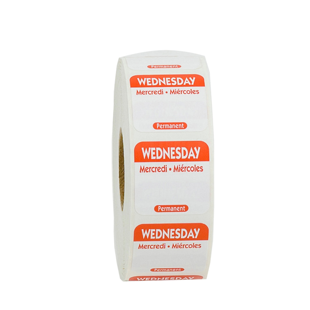 National Checking 1 Inch X 1 Inch Trilingual Red Wednesday Permanent Label-1000 Each