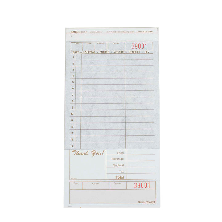 National Checking 4.2 Inch X 8.25 Inch 2 Part Carbon Tan 15 Line Guest Check-2000 Each-1/Case