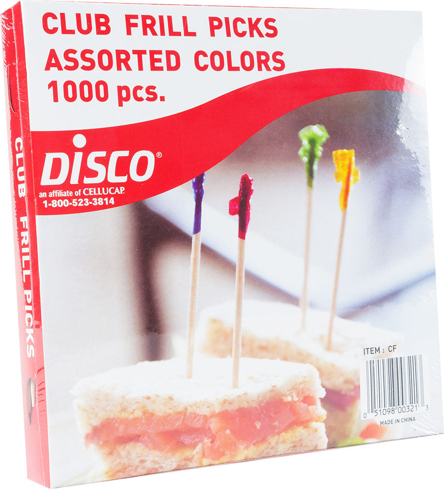 Disco 4 Inch Wooden Disposable Club Frill Assortment Of Purple Red Green And Yellow-1000 Each-1000/Box-10/Case