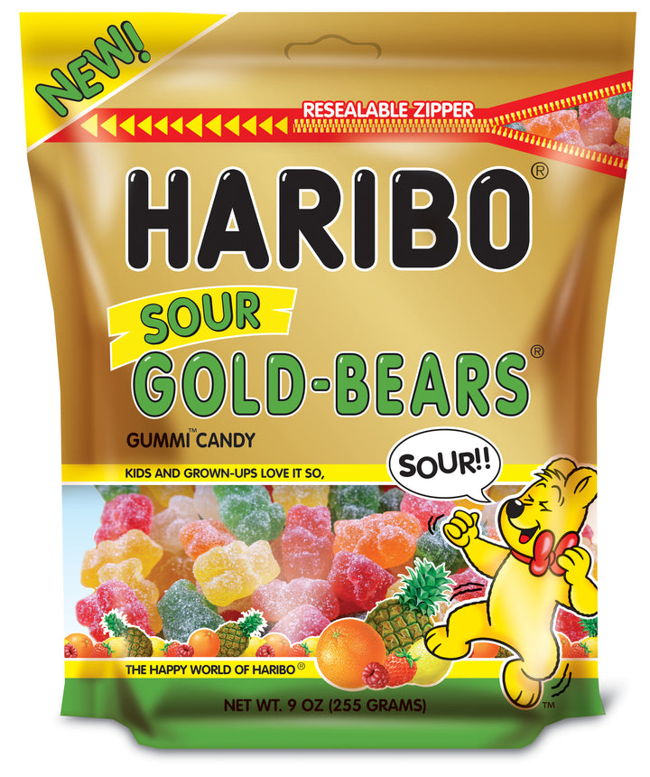 Haribo Goldbears Confectionery Sour Gummy Bears Stand-Up Resealable Bag-9 oz.-8/Case