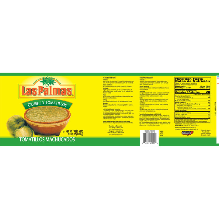 Las Palmas Peppers Las Palmas Crushed Tomatillos-102 oz.-6/Case