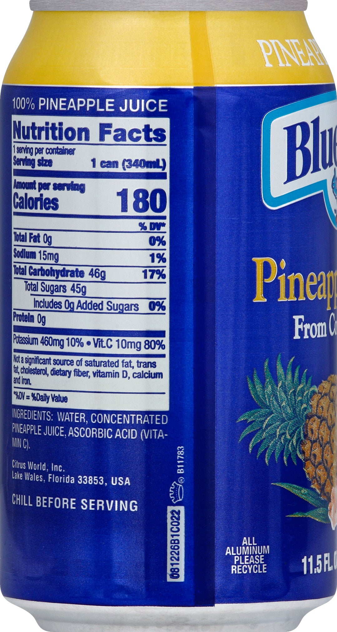 Bluebird Juice Pineapple-11.5 fl oz.s-24/Case
