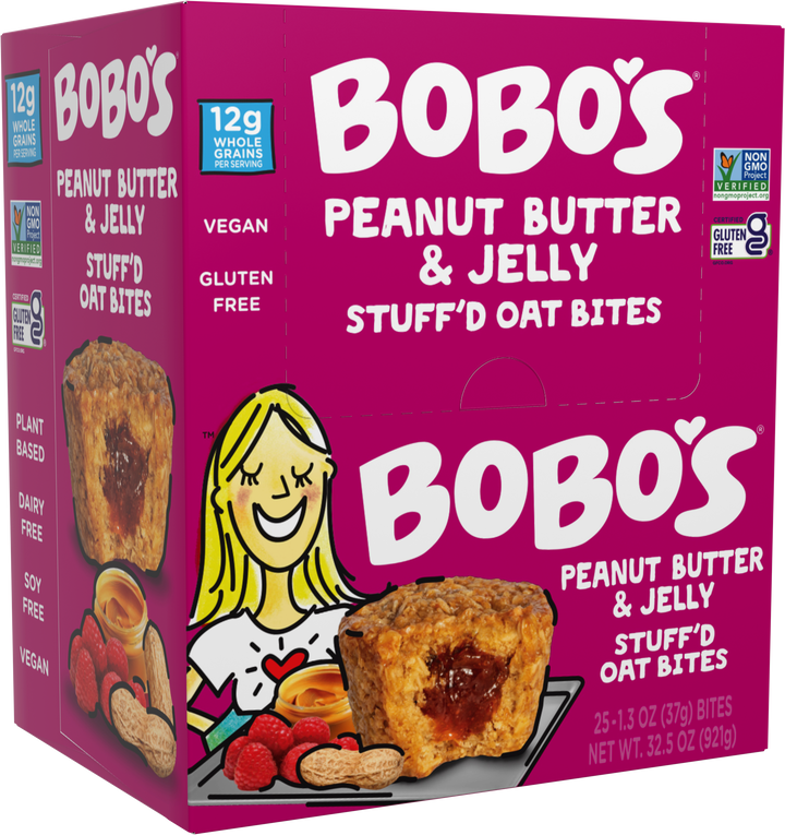 Bobo's Oat Bars Peanut Butter & Jelly Filled Bites-1.3 oz.-25/Box-3/Case