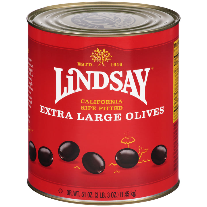 Lindsay Pitted Ripe Extra Large Domestic Olives Canned-51 oz.-6/Case