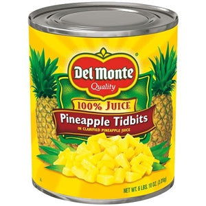 Del Monte Pineapple Tidbits Packed In Juice-106 oz.-6/Case