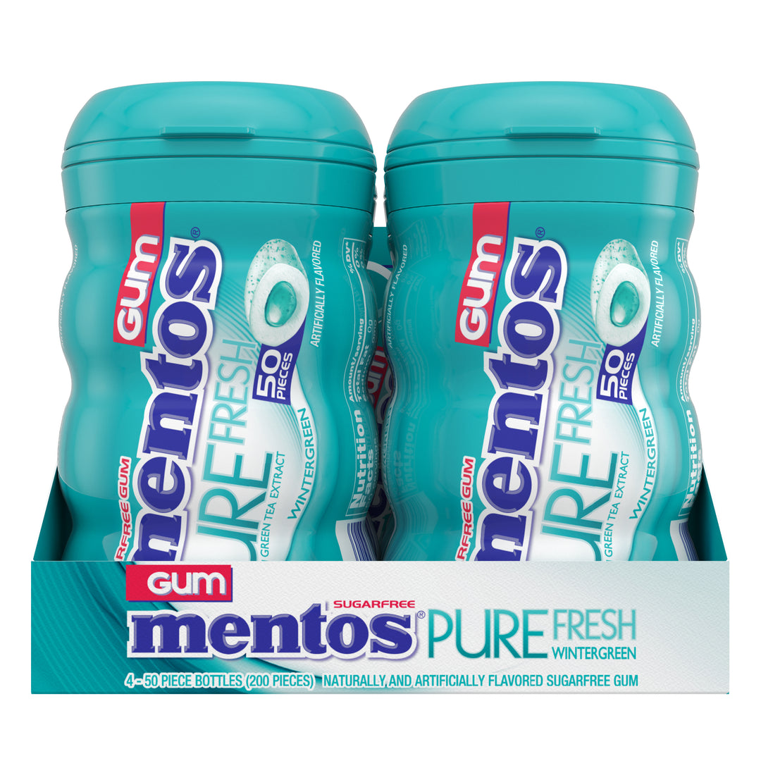 Mentos Sugar Free Pure Fresh Gum Wintergreen Curvy Bottle-50 Piece-4/Box-6/Case
