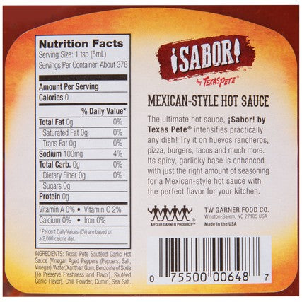 Texas Pete Mexican Style Hot Sauce Bulk-0.5 Gallon-4/Case