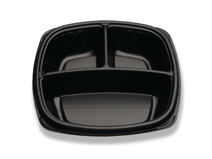 D & W Fine Pack Forum 9" 3 Compartment-Black-Deep-Square Base Container-75 Each-75/Box-4/Case