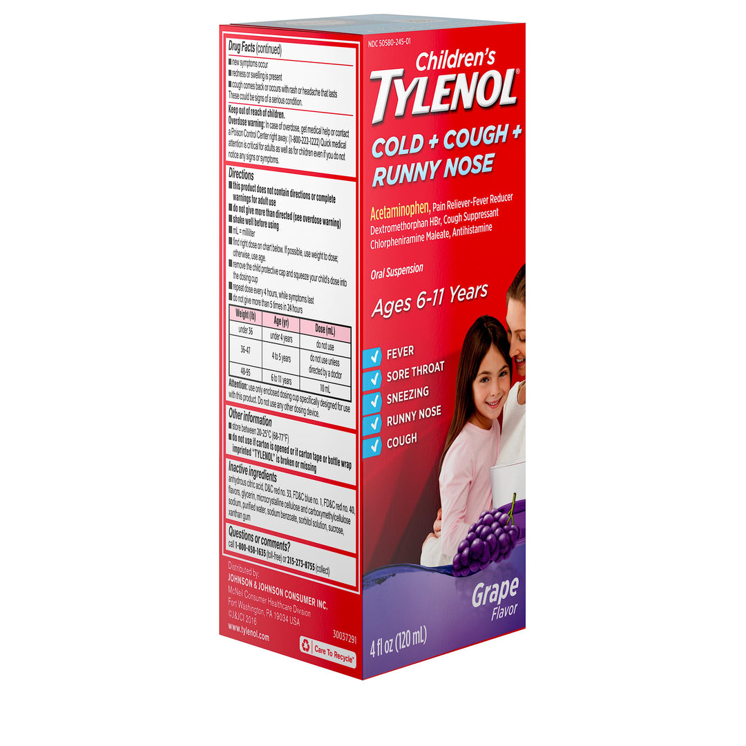 Tylenol Children's Cold Cough & Runny Nose Grape 36/4 Fl Oz.