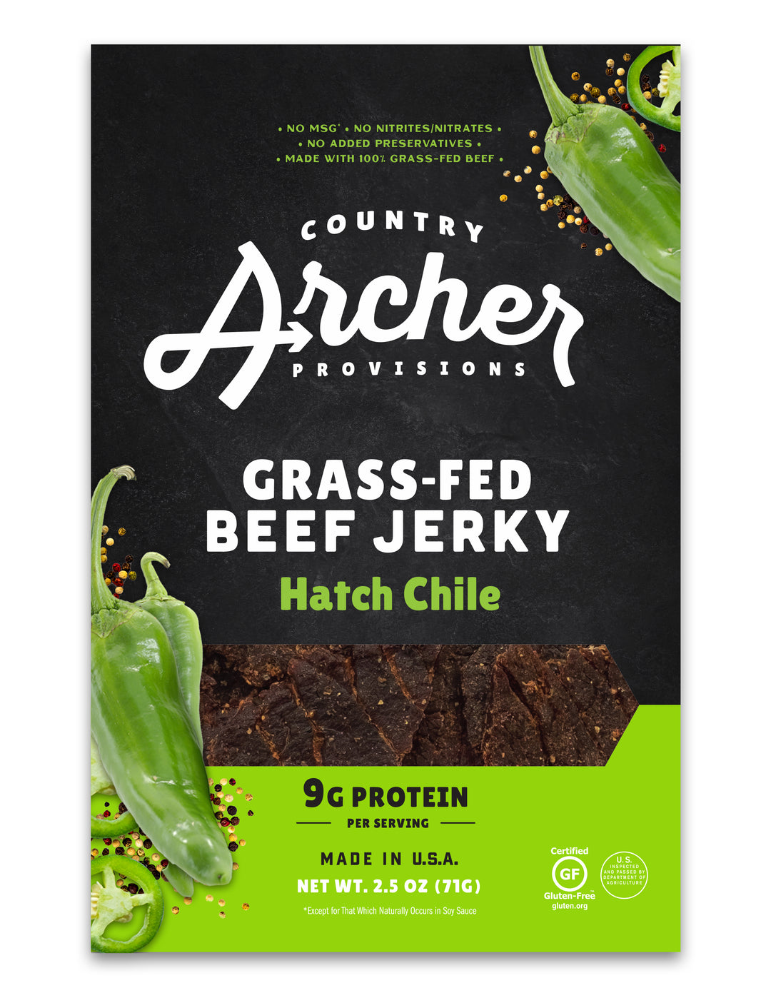 Country Archer Jerky Co Hatch Chile Beef Jerky-2.5 oz.-12/Case