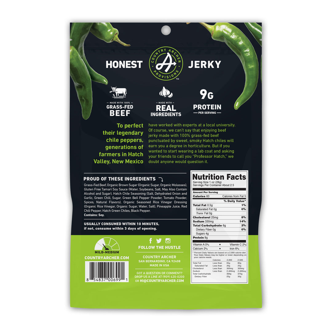 Country Archer Jerky Co Hatch Chile Beef Jerky-2.5 oz.-12/Case