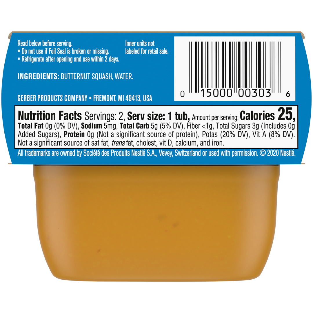 Gerber 1St Foods Non-Gmo Butternut Squash Puree Baby Food Tub-2X 2 Oz Tubs-4 oz.-4/Box-2/Case