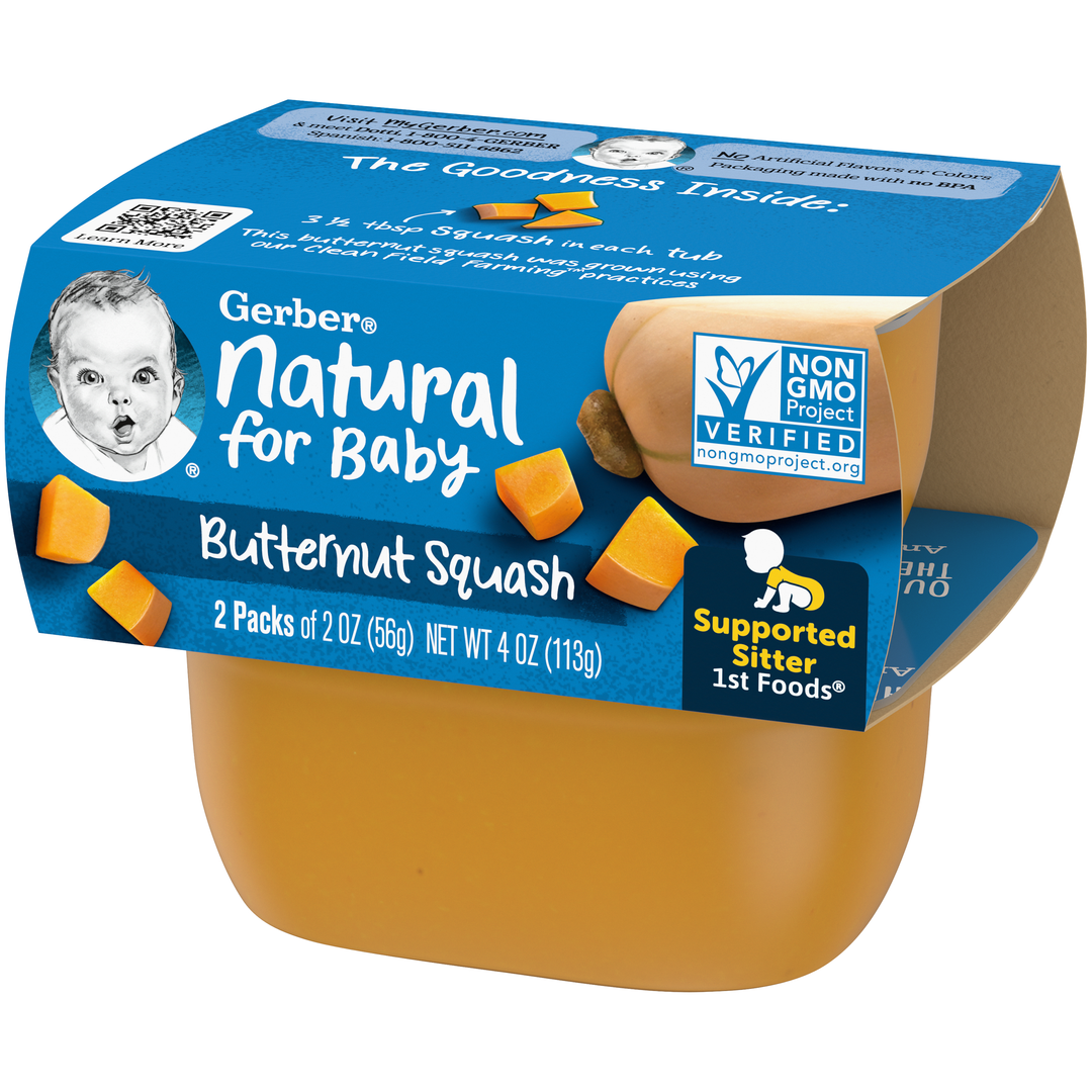 Gerber 1St Foods Non-Gmo Butternut Squash Puree Baby Food Tub-2X 2 Oz Tubs-4 oz.-4/Box-2/Case