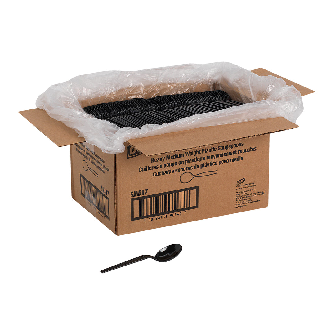 Dixie Medium Weight Polystyrene Black Soup Spoon-1000 Count-1/Case