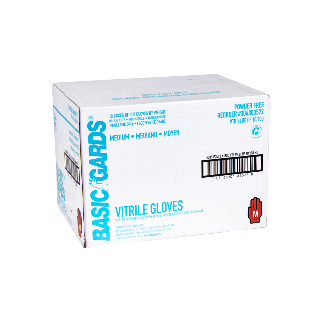 Handgards Powder Free Blue Vitrile Medium Gloves-100 Each-100/Box-10/Case