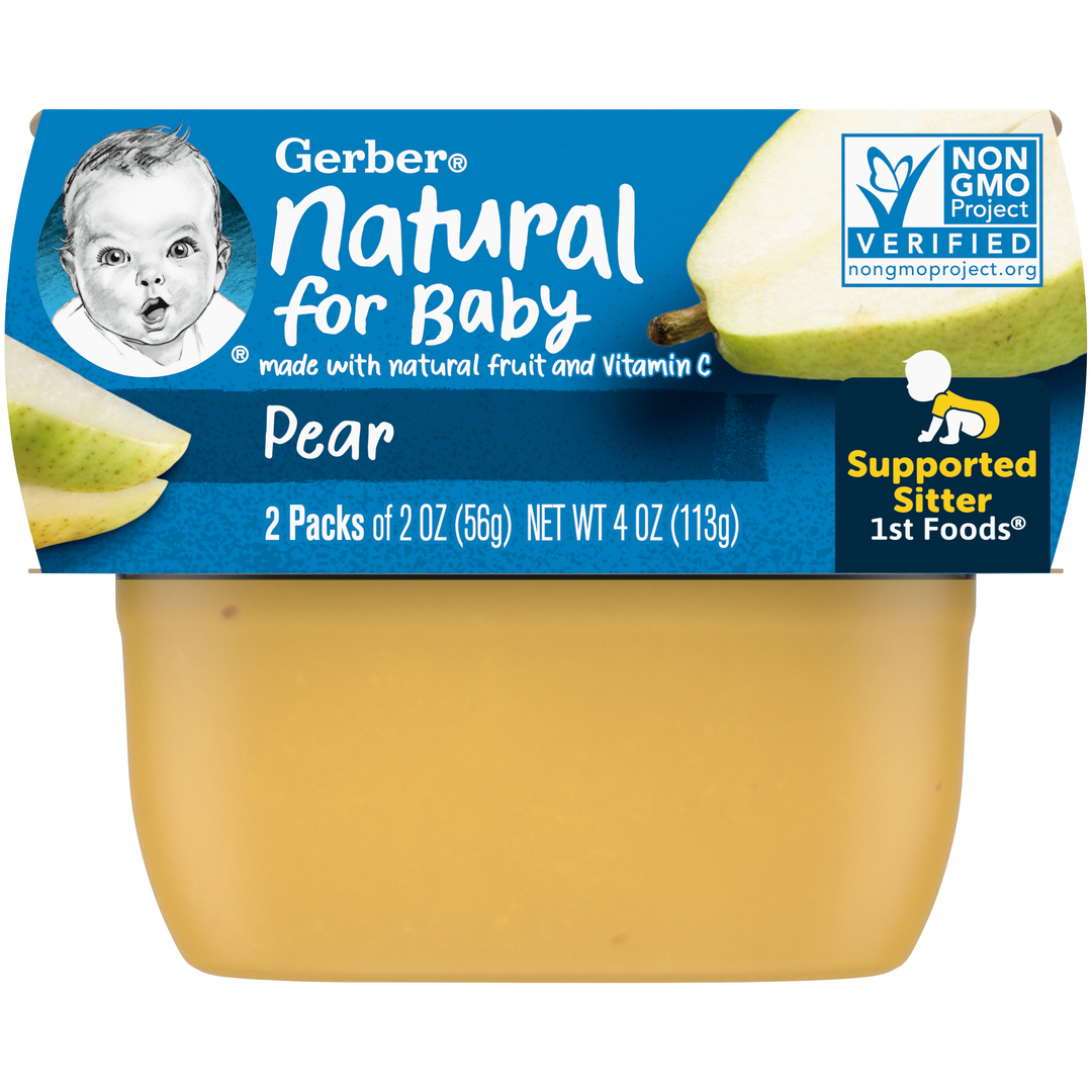 Gerber 1St Foods Natural For Baby Non-Gmo Pear Puree Baby Food Tub-2X 2 Oz Tubs-4 oz.-4/Box-2/Case