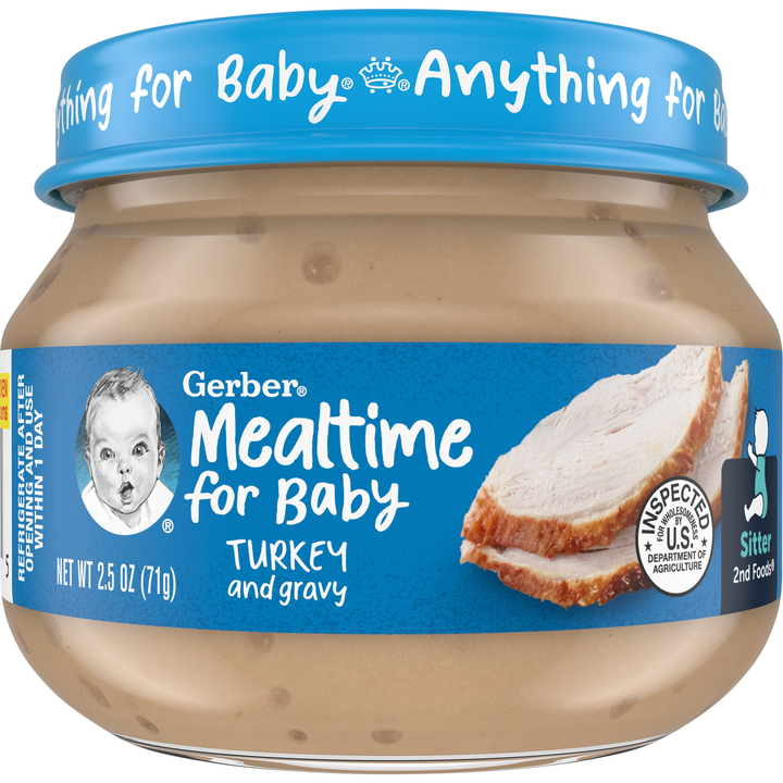 Gerber Mealtime For Baby Turkey And Gravy Puree Baby Food Jar-2.5 oz.-10/Case