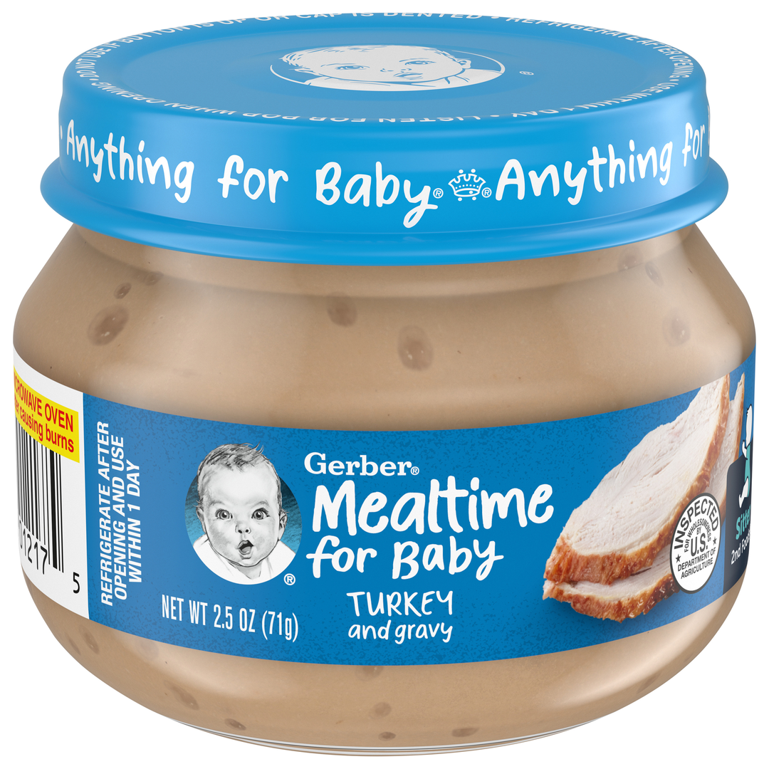 Gerber Mealtime For Baby Turkey And Gravy Puree Baby Food Jar-2.5 oz.-10/Case