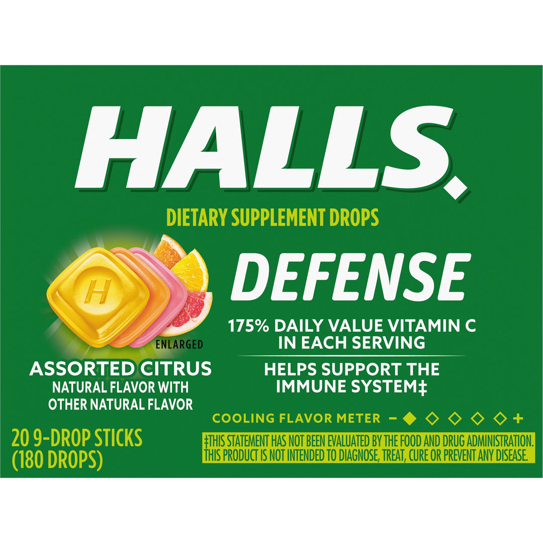 Halls Vitamin C Assorted Citrus Defense-9 Count-20/Box-24/Case