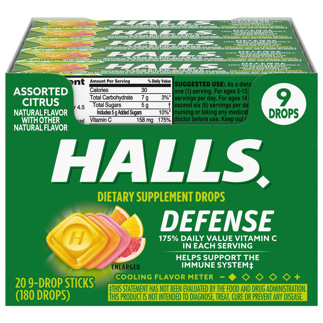 Halls Vitamin C Assorted Citrus Defense-9 Count-20/Box-24/Case